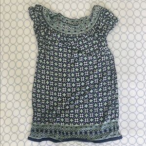 Max Studio Black, Green, and White Blouse with Geometric Print